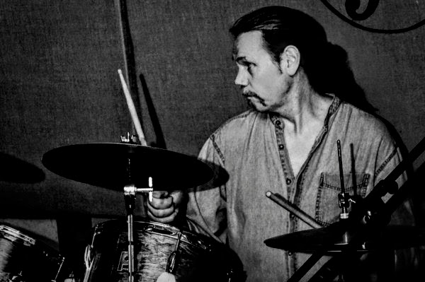 Drummer in black and white